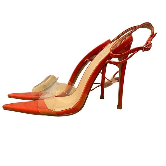Femme LA Gia Revolve Heel Nude Patent & PVC (Tangerine) Size 39 or 8 NEW - Picture 9 of 9